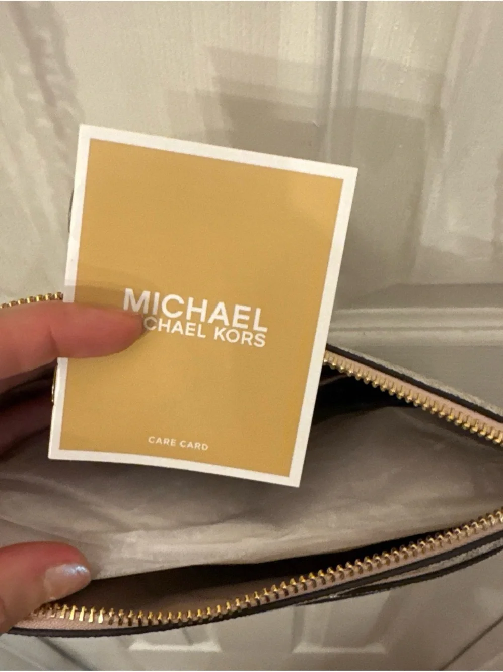 Michael Kors Cream Signature Logo Crossbody with Gold Hardware